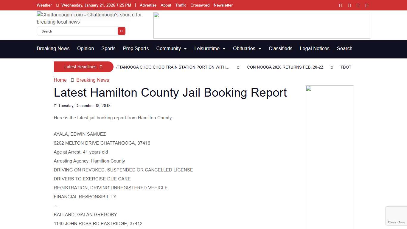 Latest Hamilton County Jail Booking Report - Chattanoogan.com