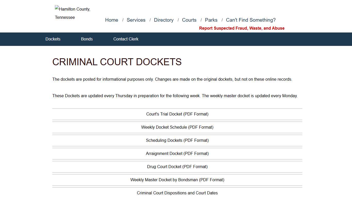 Criminal Court Dockets - Hamilton County Government