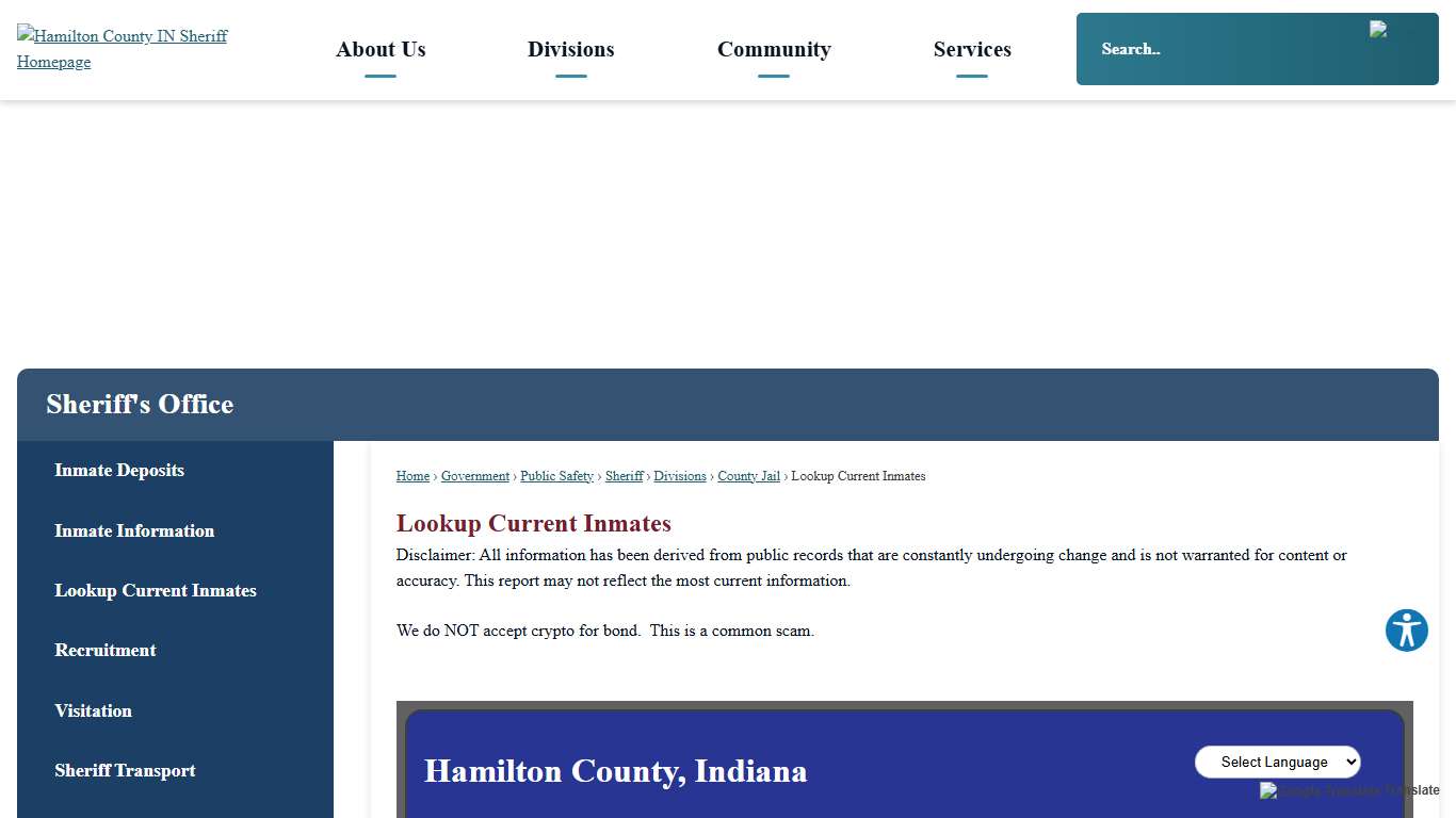 Lookup Current Inmates | Hamilton County, IN